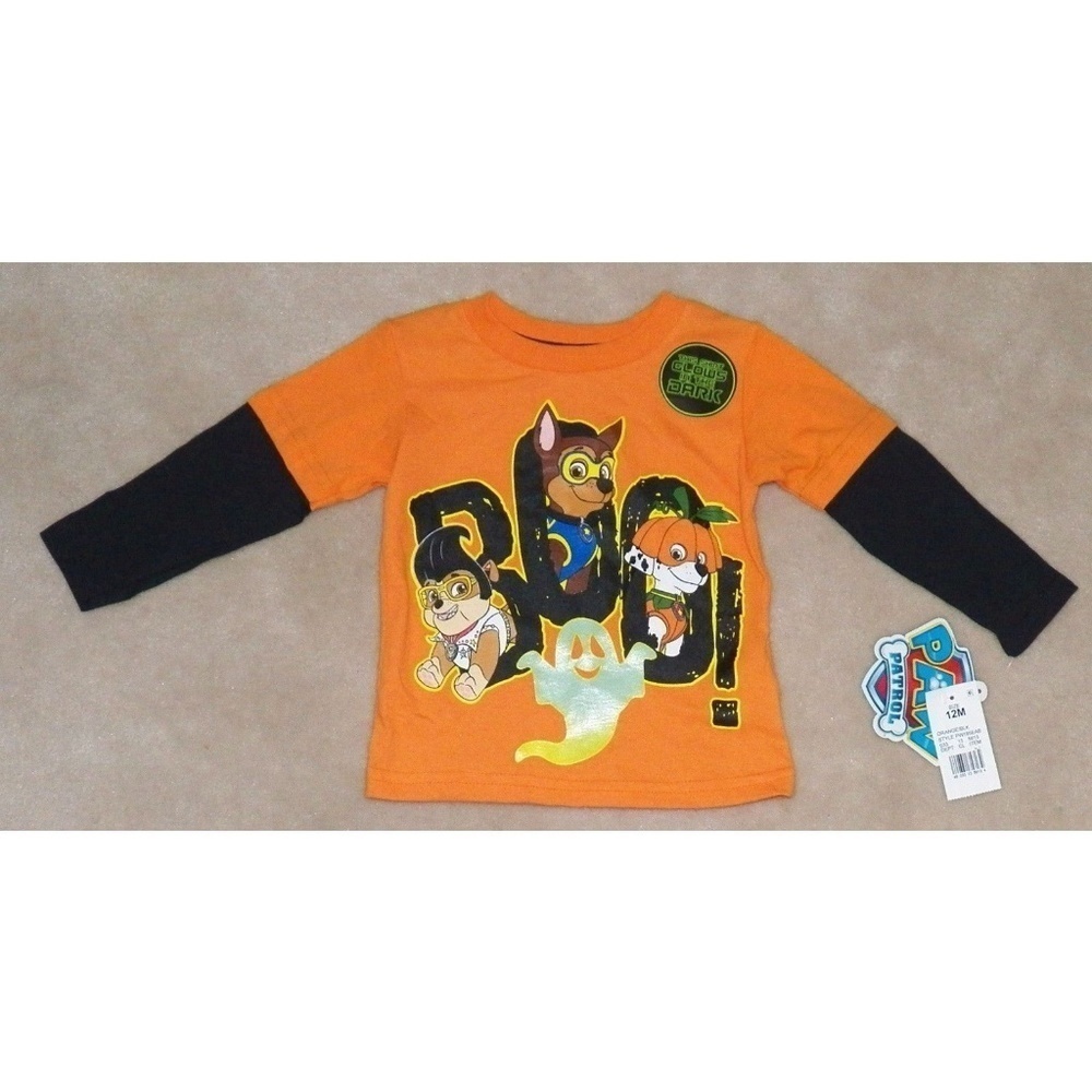 NWT Paw Patrol Halloween Long-Sleeve Shirt Size 12 Months Baby Top Glow In Dark